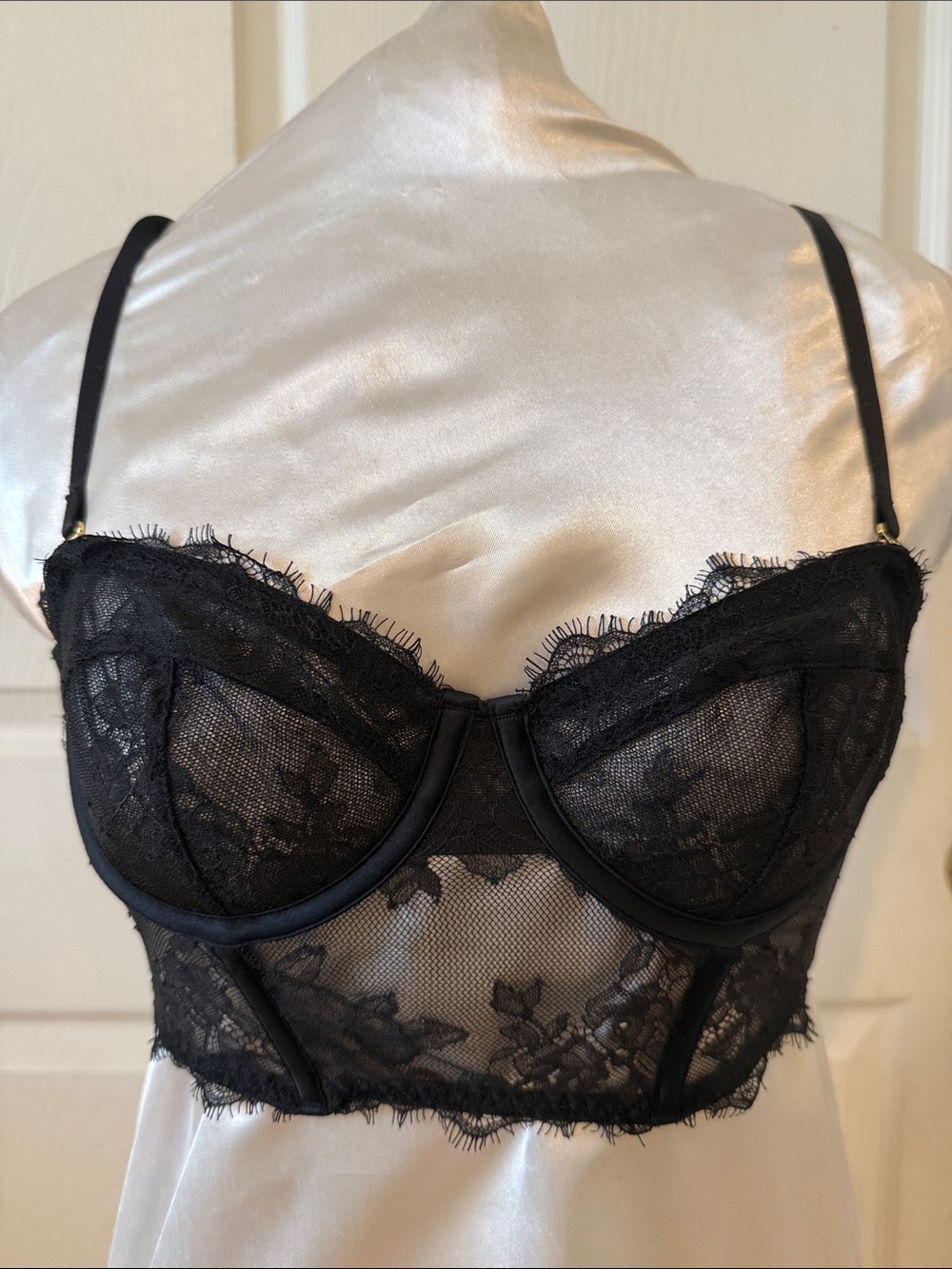 Victoria's Secret Sheer Black Lace Longline Bra (sz 34B)